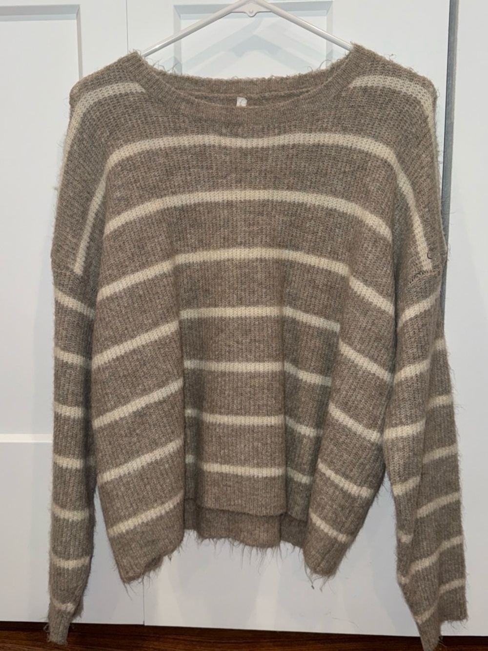 Large dreamers by debut Striped Taupe and Cream Crewneck Sweater